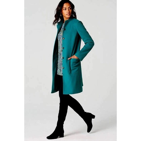 J Jill Chelsea Coat Long Peacoat Ocean Teal Blue Fits Like Large see Description - Picture 3 of 13